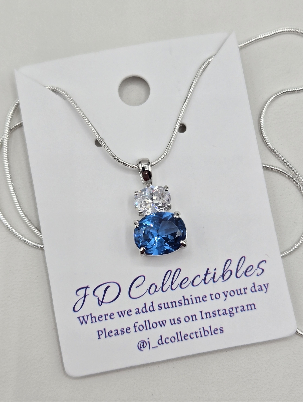Swarovski Crystal Elements Silver Statement Necklace Blue Zircon 24 inch Bridal